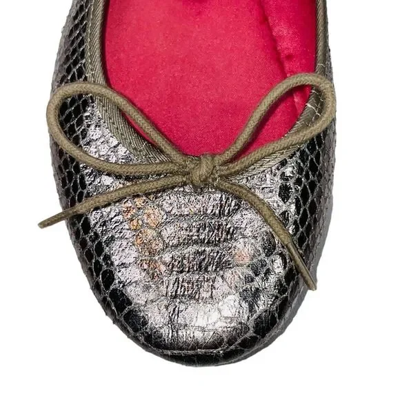 AE Silver Metallic Snakeskin Ballet Flats, Size 8 - Picture 6 of 11